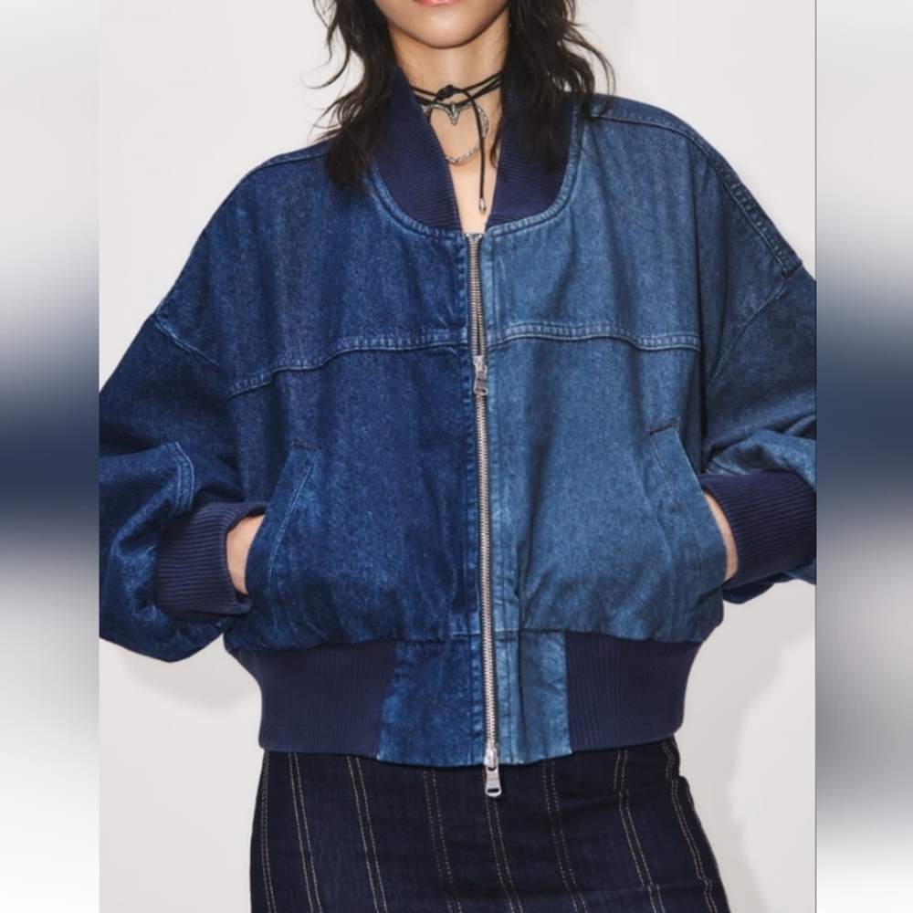 Zara ZW Collection contrast Denim Bomber Jacket
